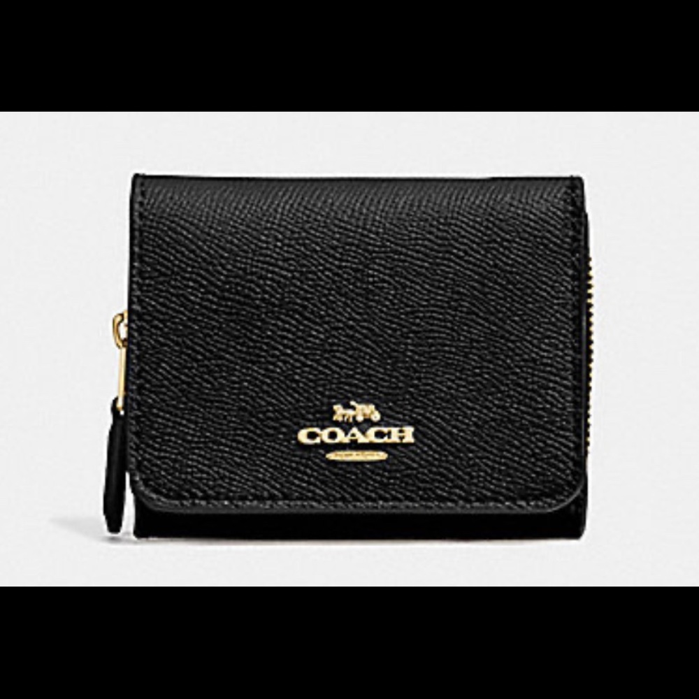 Coach Small black/light gold trifold wallet
